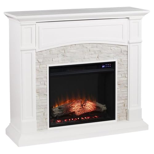 Bowery Hill Transitional Wood Electric Media Fireplace in White