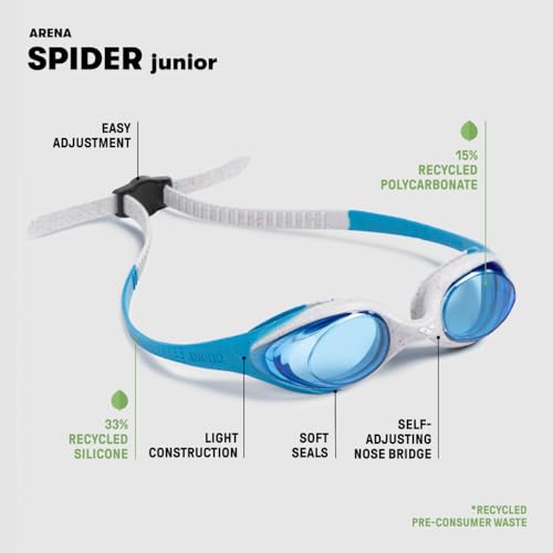 Image of ARENA Unisex Youth Spider Junior Swim Goggles Girls and Boys Ages 6 to 12 Fogless Lenses Easy to Adjust Strap No Leak