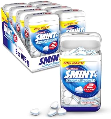 Smint 2H Clean Breath Peppermint, 8 Big-Pack Dosen mit je 150 Minz-Pastillen, zuckerfreie Mints für über 2 Stunden frischen Atem (8 x 150 Stück)