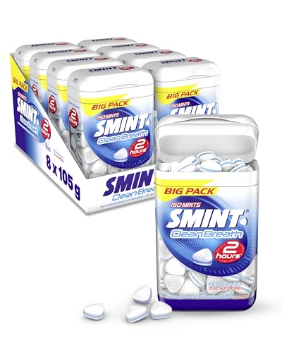 Smint 2H Clean Breath Peppermint 8 Big-Pack Dosen mit je 150 Minz-Pastillen zuckerfreie Mints für über 2 Stunden frischen Atem (8 x 150 Stück)