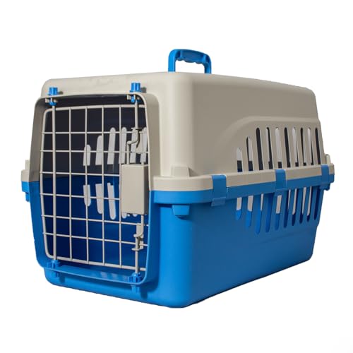 Mascotas, Pet Products SUNNY Transportadora para Perros y Gatos de hasta 5 kg, economica, Puerta Metalica, 45X30X29cm, Color Celeste