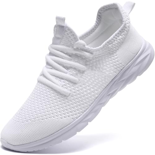 Womens Running Shoes Tennis Shoes Non Slip Gym Workout Shoes Breathable Walking Sneakers White 9.5