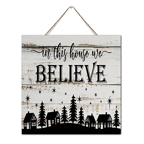 Cuadro de madera para pared con texto navideño inglés y diseño rústico de mesa 3