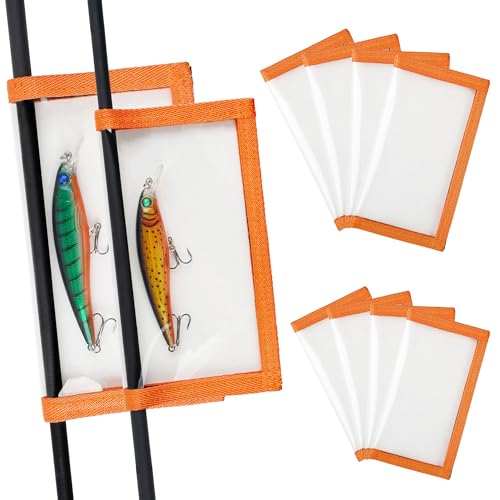 VATEICO Fishing Lure Wraps,4/8pcs Clear PVC Fishing Bait Cover Keeps Fish Safe and Easily See Lures Hook Storage Protector Cover for Saltwater Freshwater Orange&Black (Orange, Large - 4 Packs)