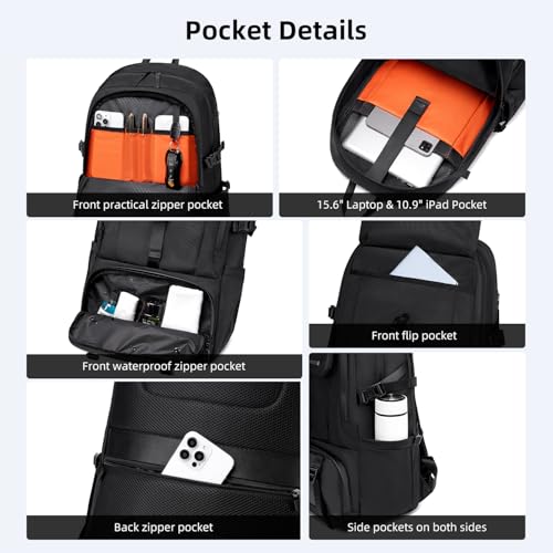 Image of GOLDEN WOLF Expandable Travel Backpack for Men Large 27L to 37L 15.6-inch Office Laptop Bag with Waterproof Pocket Multi-fucntion Water-resistant Sleek Business Backpack for Work Weekend, Black