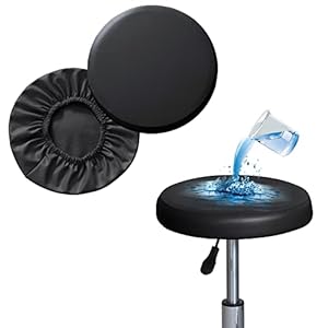 Shukii Stool Covers -PU Bar Stool Slipcover with Elastic, Waterproof, Round Seat Covers (2 Pack)