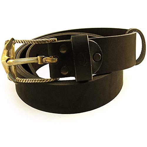 Casual leather belt with solid brass ornamental marine belt buckle Anchor 1.5 inch width3
