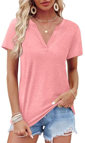 Image of WEESO Womens Tops Summer Short Sleeve V Neck Blouses Business Casual Loose Fit Tshirts Trendy Fashion Outfits