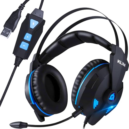 KLIM IMPACT V2 Cuffie Gaming USB con Microfono - Gamer Headset - Suono Surround 7.1 + Cuffie PS5 con Isolamento del Rumore - Audio ad Alta Definizione + Per PC PS4 PS5 + Nuova versione