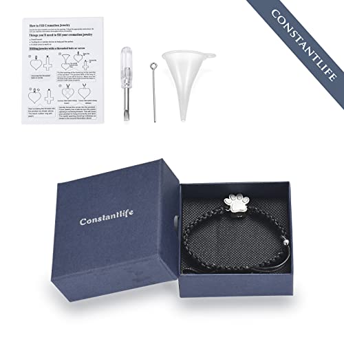 Constantlife Cremation Bracelet For Pets Ashes - Dog Paw Pendant Bangle Stainless Steel Memorial Urn Jewelry (Black Rope-2Pcs/Silver+Black) #TOP6