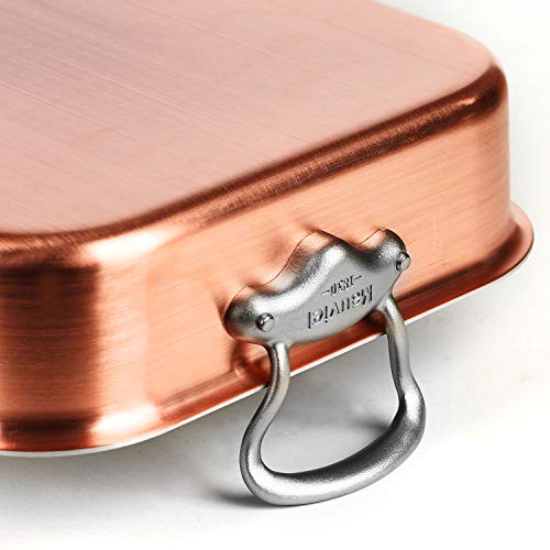 Mauviel Brushed Copper Roasting Pan - Made in France - Stainless Steel Handles, 16x12\" (M\'heritage 250S, Includes Rack) - Thumbnail 4