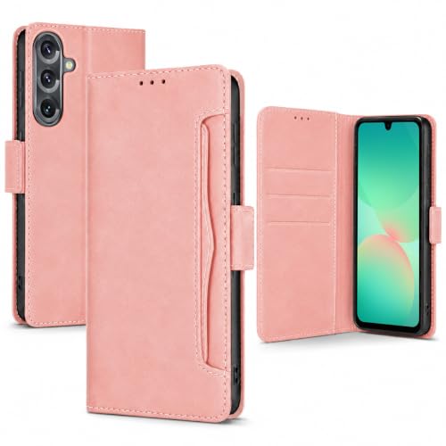 Housse Samsung A26 rose idéale pour les trajets avec son porte-carte et support vidéo