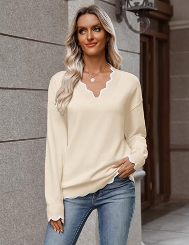 Image of Zeagoo Women's 2026 Fall V Neck Sweater Long Sleeve Lightweight Knit Tops