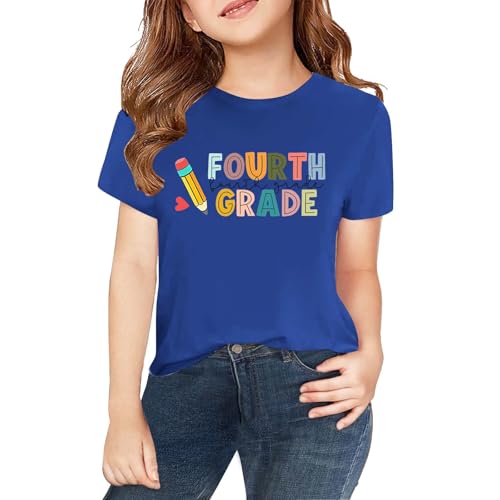 First Day of School Shirts Boys Girls Fourth Grade Tshirts Kids Back to School Top Short Sleeve Cotton Basic Tee