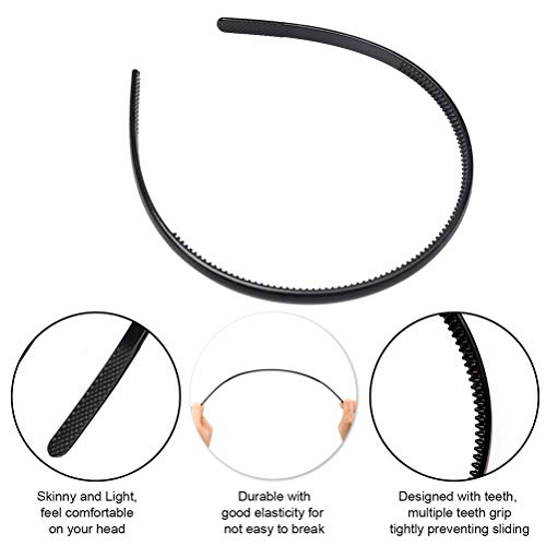 4 pcs Plastic Headband, Black Headbands Thin Teeth Skinny Hairbands, Soft Non Slip Outdoor Sports Hair Bands for Mens Women's Girls (8mm Wide) - Image 4