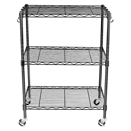 Image of WDT 3-Tier Storage Shelves, Heavy Duty Metal Shelves Wire Rack Shelving Unit, Adjustable Shelf with Wheels for Home Office Garage Kitchen Bathroom, 24 inch D x 14 inch W x 32 inch H