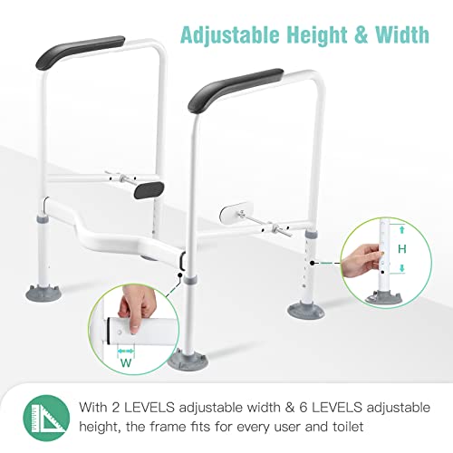 Hybodies Toilet Safety Rails For Elderly, Heavy Duty Toilet Safety Frame With Handles, Adjustable Height & Width, Toilet Assist Grab Bar With Anti-Slip Mat, Up To 350 Lbs, Fits For Any Toilets #TOP4