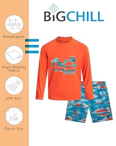 Image of Big Chill Boys Rash Guard Set - 2 Piece UPF 50+ Boys Swim Trunks & Long Sleeve Boy Swim Shirt Youth Bathing Suit Swimwear Set