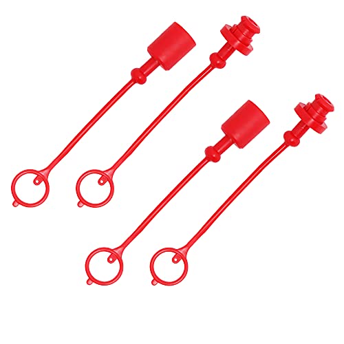 Image of Hydraulic Coupler Dust Cap, Male Dust Cap and Female Plug Cover with Retention Ring Keeps Cap Attached to Hose (2 sets ISO-A 3 /8 inch)