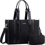 LOVEVOOK laptop bag for women 15.6 inch large Lightweight canvas work tote bags with Clutch Purse water resistant computer bags for laptops for women Business Office Travel college Casual, black