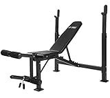 Day 1 Fitness Olympic Weight Bench with Leg Developer Attachment by D1F for Strength Training and Powerlifting Reclining Workout Benches with Leg Extension and Curls for Weightlifting