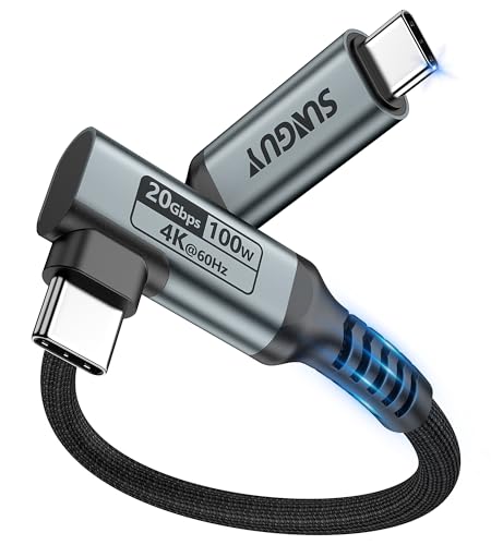 SUNGUY Cable USB C 90 Grados, 0.5M 20Gbps USB 3.2 Gen2x2 Tipo C 100W Carga Rápida, 4K@60Hz Transmisión De Vídeo, Para Portátil, Móvil, Monitor, Tableta, Android Auto