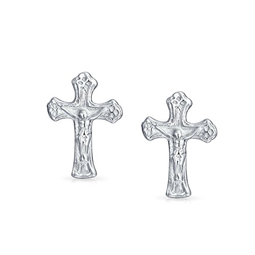 Catholic Crucifix Cross Religious Tiny Stud Earrings For Women For Men Teen Communion Gift .925 Sterling Silver #TOP1