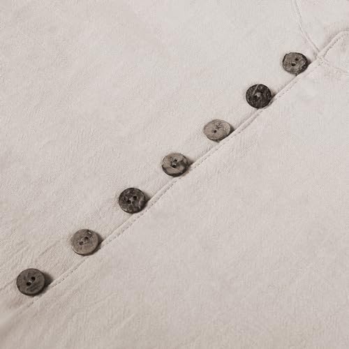 NIBESSER Camisa de Lino Hombre Manga Corta Verano Slim Fit Casual Con Botones Henley Transpirable Color Sólido Para Vacaciones Mar Playa, Caqui, M