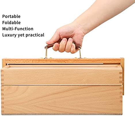 MEEDEN Artist Supply Storage Box - Portable Foldable Multi-Function Beech Wood Artist Tool & Brush Storage Box with Compartments & Drawer for Pastels, Pencils, Pens, Markers, Brushes