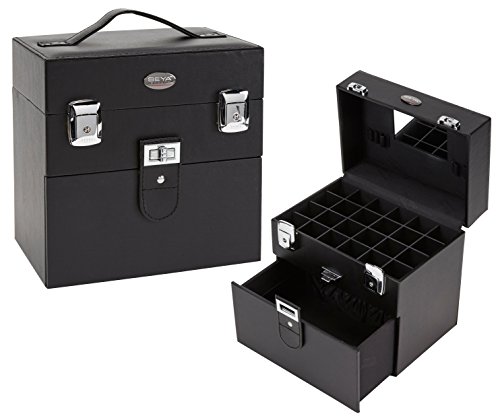 Seya Compact Nail Polish Travel Case with Mirror and Drawer (Black)
