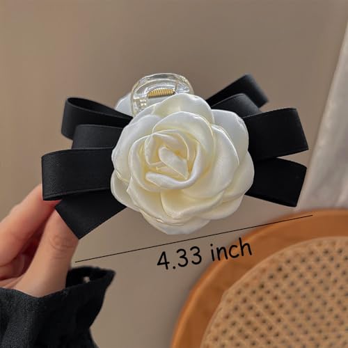 Pinza para cabello con moño y flor blanca Myhiju miniatura 2