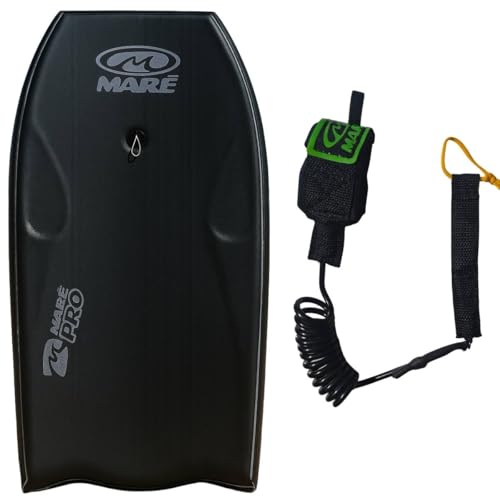 Kit Prancha Bodyboard Semi Profissional Maré Pro 39' e Fundo Rigido com Leash Maré (Preta)
