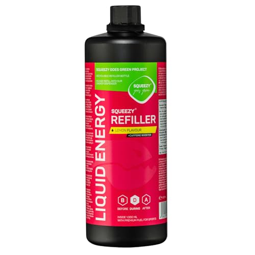 Squeezy Liquid Energy Refiller (Zitrone+Koffein) 1000 ml - Sport Energy Gel mit erhöhtem Wasseranteil für schnelle & dauerhafte Energie bei maximaler Verträglichkeit - ohne Nachtrinken