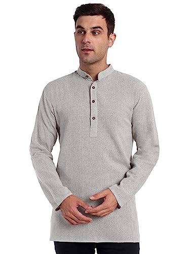 SKAVIJ Men's Cotton Straight Short Kurta Grey_Small