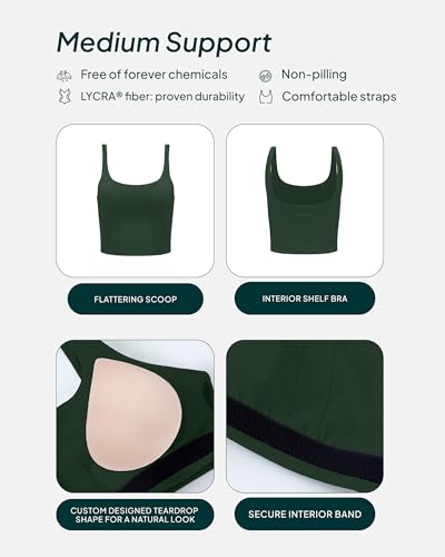PAVOI ACTIVE Scoop Workout Tank Top with Built in Bra for Women - Medium Support Longline Yoga Sports Shelf Bra Top, FlexFlow3