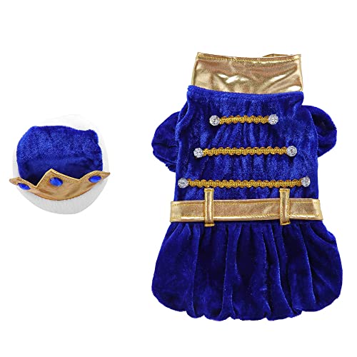 Mogoko King Dog Costume Blue Robe Gold Crown Pet Costume Halloween Puppy Dress Party Holiday Dog Dress #TOP6