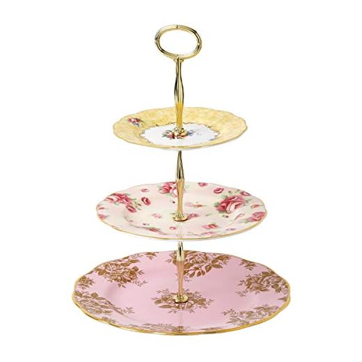 Royal Albert 100 Years Three-Tier (Bouquet, Blush & Golden Rose) Cake Stand, 13.8", Multi