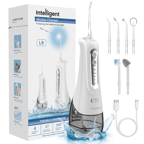 Image of HANNEA 300ml Oral Irrigator, 4 Modes, IPX7, 6 Nozzles, Rechargeable