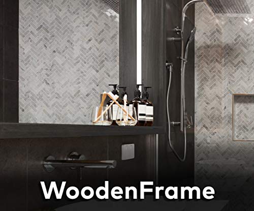 Artforma Modern Bathroom Mirror with LED light 800x1000 mm with Frame and Shelf | Selection of Demister Heat Pad/Bluetooth Speaker - Wall Mounted Illuminated Mirror - Cold White | Lucerne Elm