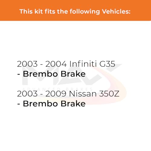 Image of Max Advanced Brakes Rear Brake Kit Compatible With 2003-2006 2007 2008 2009 Nissan 350Z Compatible With Infiniti G35 Replacement Premium OE Disc Brake Rotors and Ceramic Brake Pads