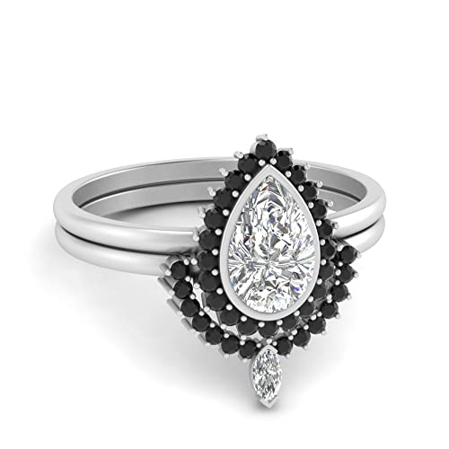 Image of 55Carat Choose Your Gemstone Bezel Pear Shape Halo CZ Diamond CZ Ring Sterling Silver Pear Shape Wedding Ring Sets Ornaments Surprise for Wife Symbol of Love Clarity Comfortable US Size 4 to 12