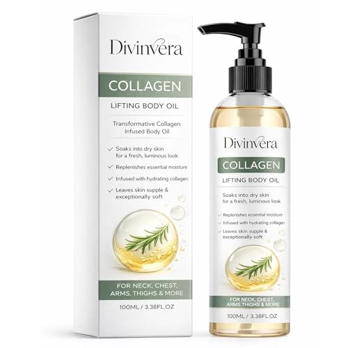 Dulave Divinvera Collagen Body Oil | Firming Moisturizing Oil for Arms Legs Neck & Face | Fast-Absorbing Non-Greasy Formula with Marine Collagen Jojoba Shea Butter Aloe Vera | 100 Ml/3.38 Oz