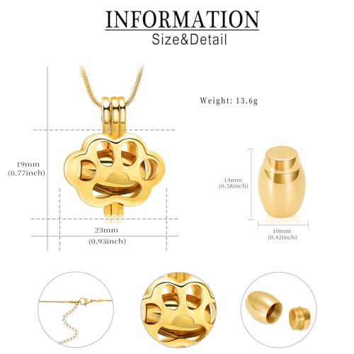 QGJNSGC Pet Cremation Jewelry for Ashes for Dog Cat Paw Print Memorial Locket Urn Necklace with Mini Case Keepsake Cremation Jewelry for Women/Men - Image 2