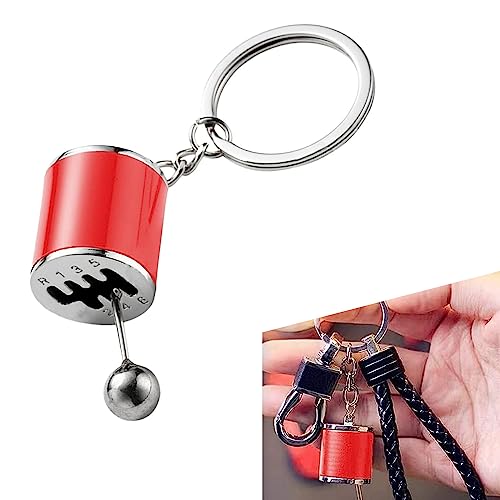GKmow Pack-1 Car Shifter Keyring, Universal Polished Metal Key Chain Model, 6 Speed Gear Mini Key Clip (Red)
