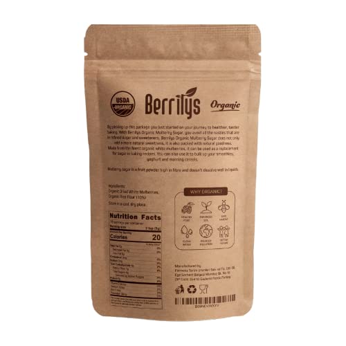Berrilys, Sugar Alternative For Baking, Made From Mulberries, Mulberry Powder, 16 Oz, Usda Organic Certified, Alternative Sweetener, High In Fiber, Suitable For Vegan, Keto, Kosher, Non-Gmo Diets, Substitute For Sugar, Coconut Sugar And Date Sugar #TOP1