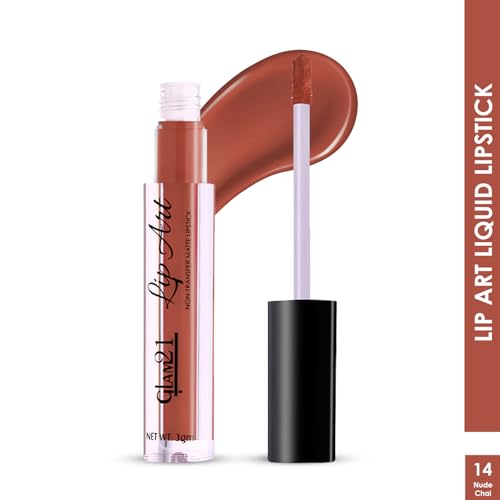 Image of Glam21 Lip Art Non-Transfer Matte Liquid Lipstick | Lightweight, Long-Lasting | Waterproof & Smudge-Proof Lip Colour | Intense Pigment | 3gm -Nude Chai-14