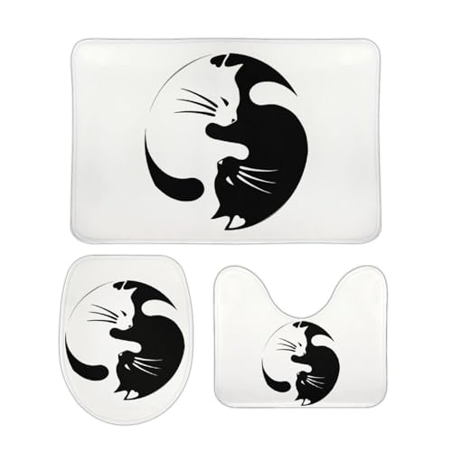 トイレマット 3点セット 陰陽 猫柄 フタカバー 便座カバー 洗える 足ふきマット ふわふわ 滑り止め U型 O型 兼用 ズレない おしゃれ 吸水速乾 50cm x 80cm