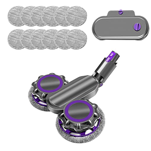 JONR Tête de Balai Electrique pour Dyson V15 V11 V10 V8 V7 avec Réservoir d'eau Intégré, double balai à spin, 12 Vadrouilles Lavables Cover
