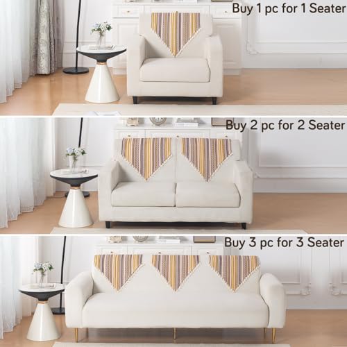 Image of HOKIPO Sofa Backrest Cover with Tassel | 300 GSM Thick Cotton Acrylic Jacquard Fabric Backrest Mat, Size 55x70 cm,'Trivana Series' Chocolate Brown (IN-932-J4)