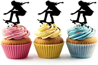 TA1203 Skateboard Girl Silhouette Party Wedding Birthday Acrylic Cupcake Toppers Decor 10 pcs